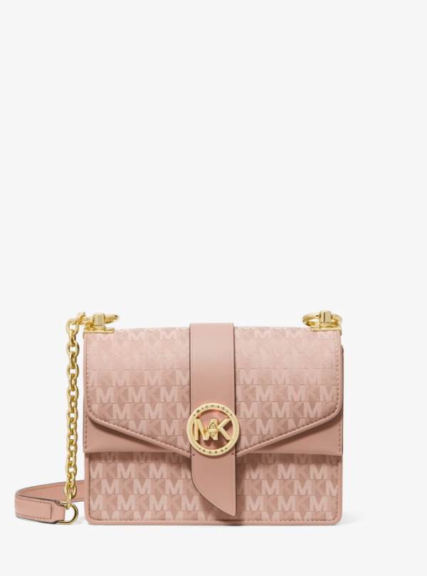 Damske Crossbody Kabelka Michael Kors Greenwich Small Logo Jacquard Ruzove Biele - Kabelky Michael Kors Vypredaj | OUMDX-7839
